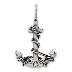 Sterling Silver Nautical 3D Antiqued Anchor and Rope Necklace Pendant Unisex
